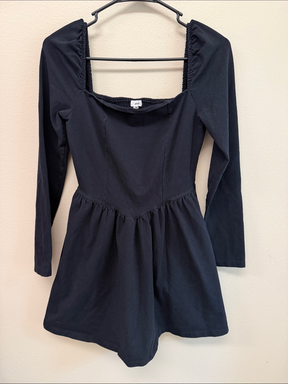 aerie Black Long-Sleeve Square Neck Babydoll Dress/Top